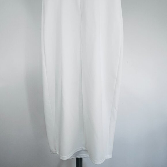 Sz M- NWT OWIN White Asymmetrical Neckline Side Split Sexy Bodycon‎ Midi Dress - Picture 8 of 15